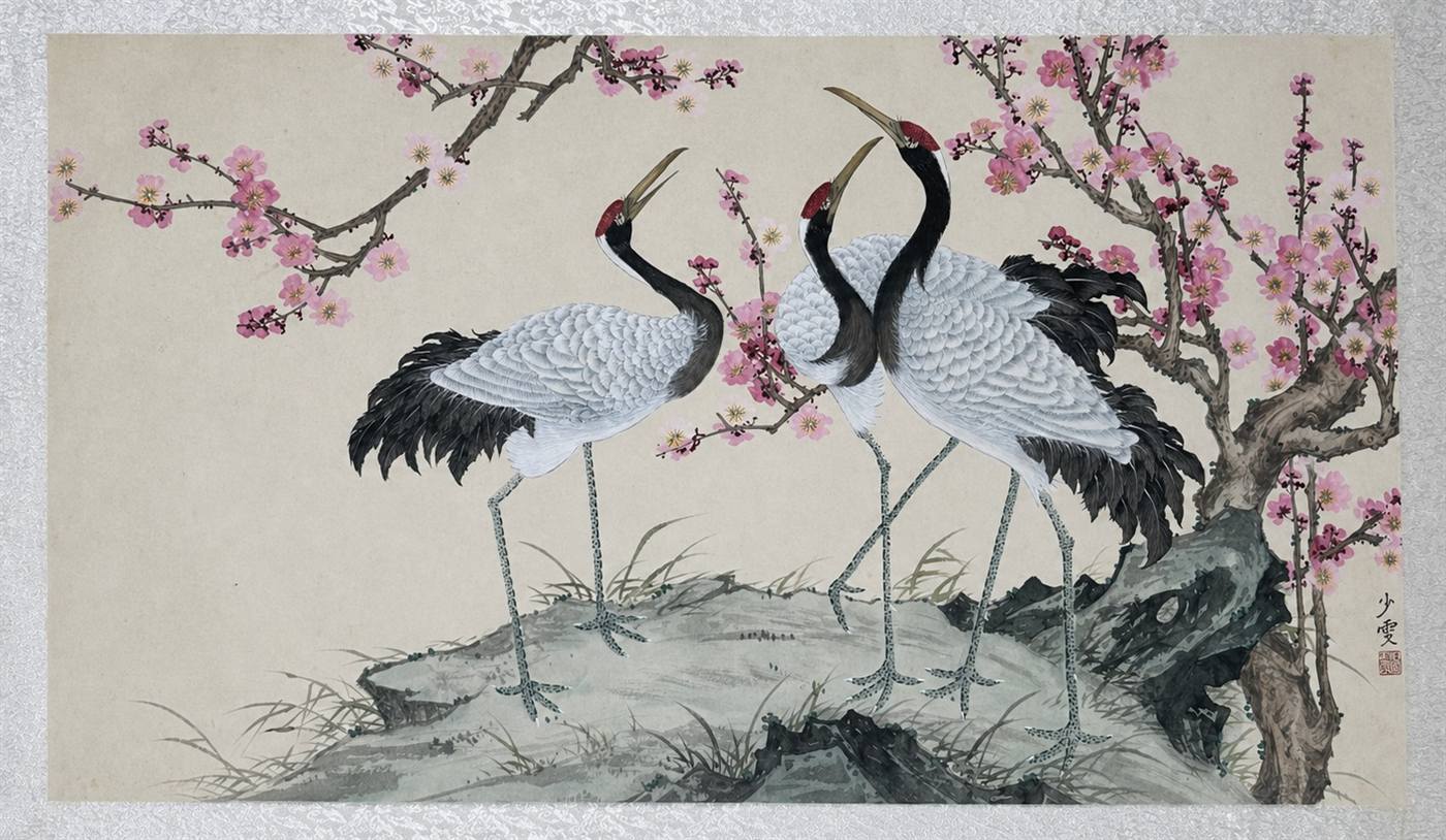 Cranes with plum blossom