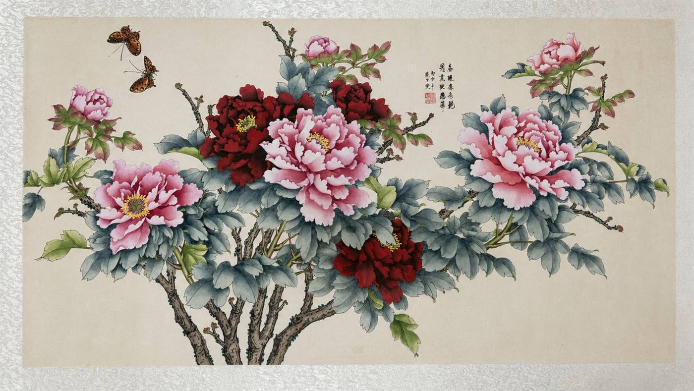 Peonies with butterflies