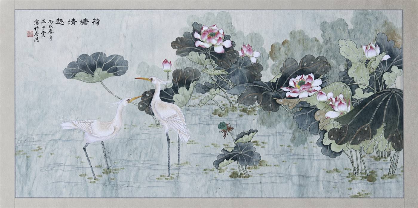 Egrets and lotus